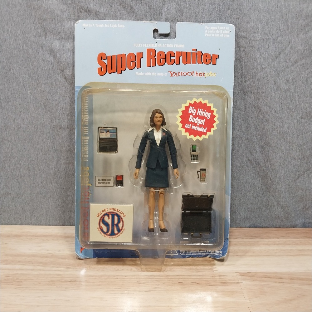 Happy Worker Action Figure Super Recruiter Yahoo HotJobs Office Toy Blue 6"